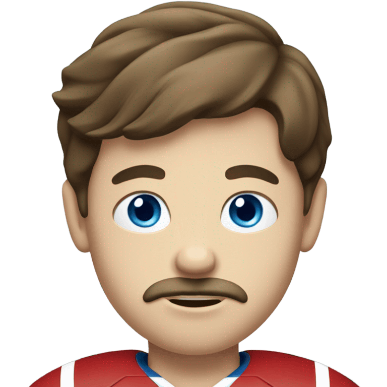 boy with brown hair and blue eyes with a moustache. holding a football  emoji