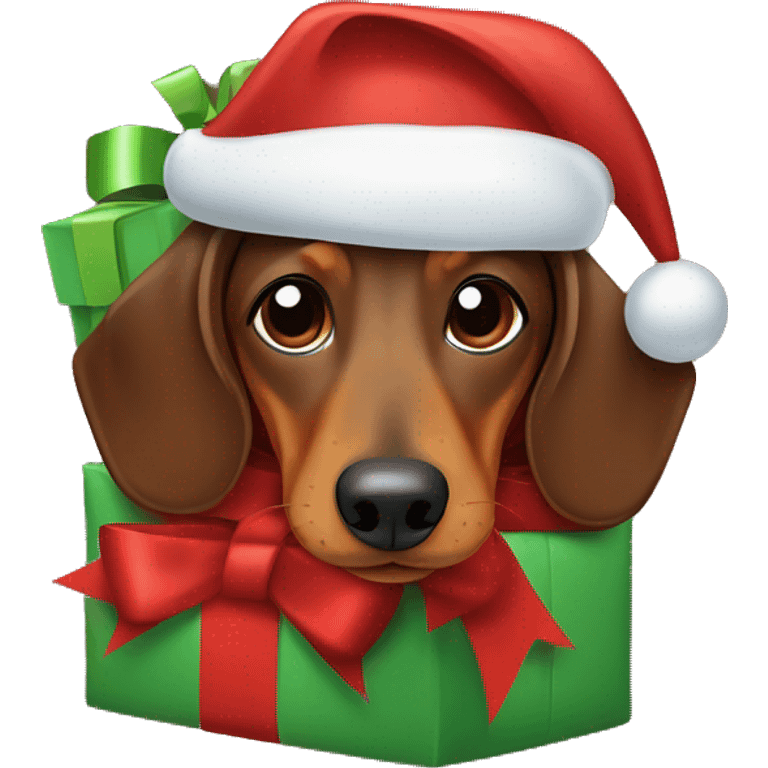 Brown Dachshund wrapped up like a Christmas present  emoji