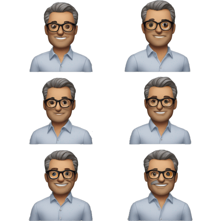 Memoji of Andrew Huberman	40s, Silver fox, tortoiseshell glasses, crisp button-downs, muscular emoji