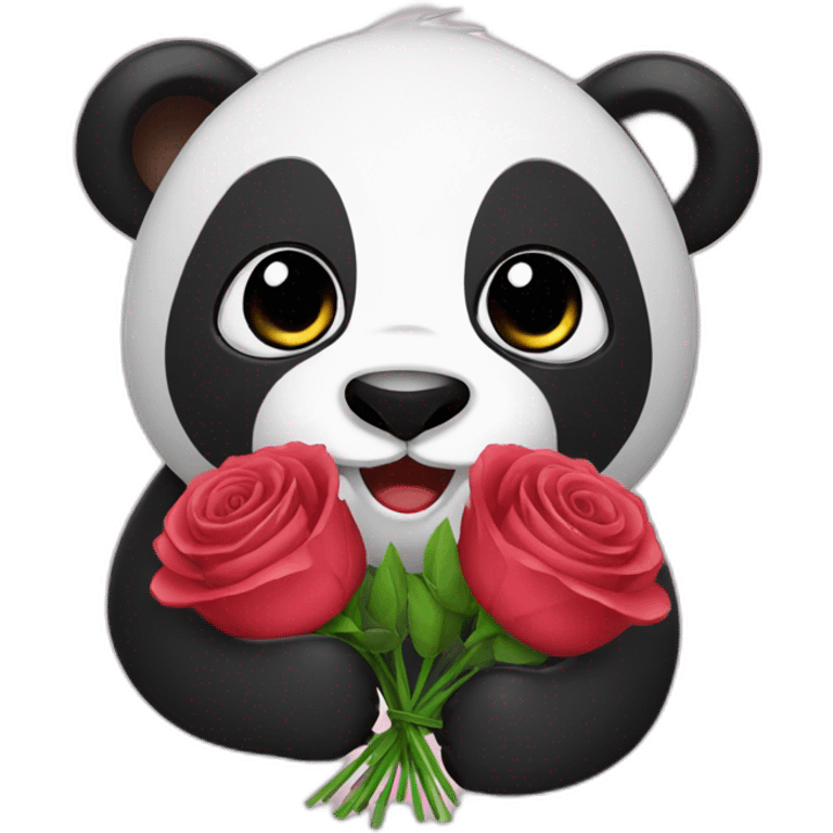 Panda with a bouquet of roses emoji