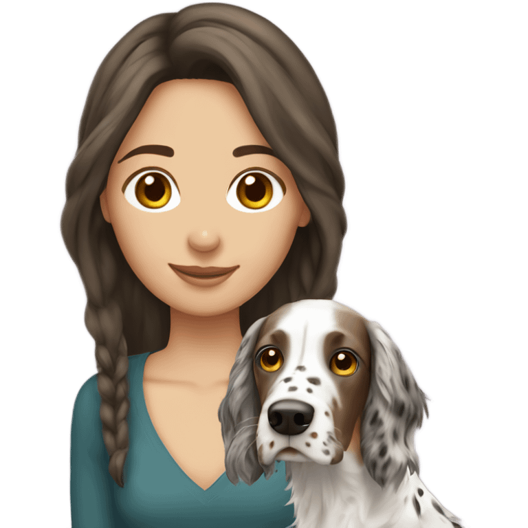 Pretty brunette with English setter emoji