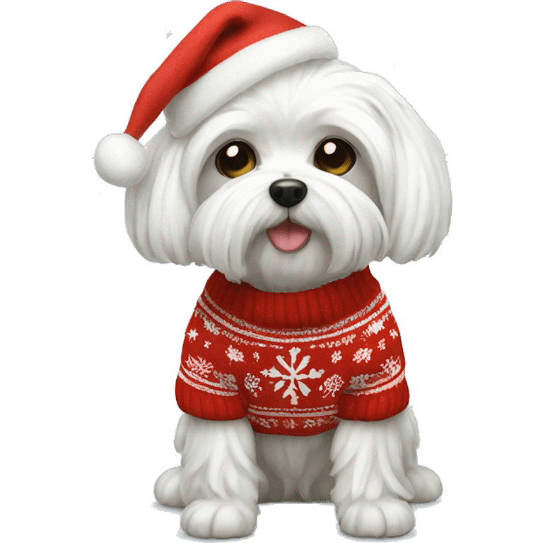 Maltese dog in Christmas sweater  emoji