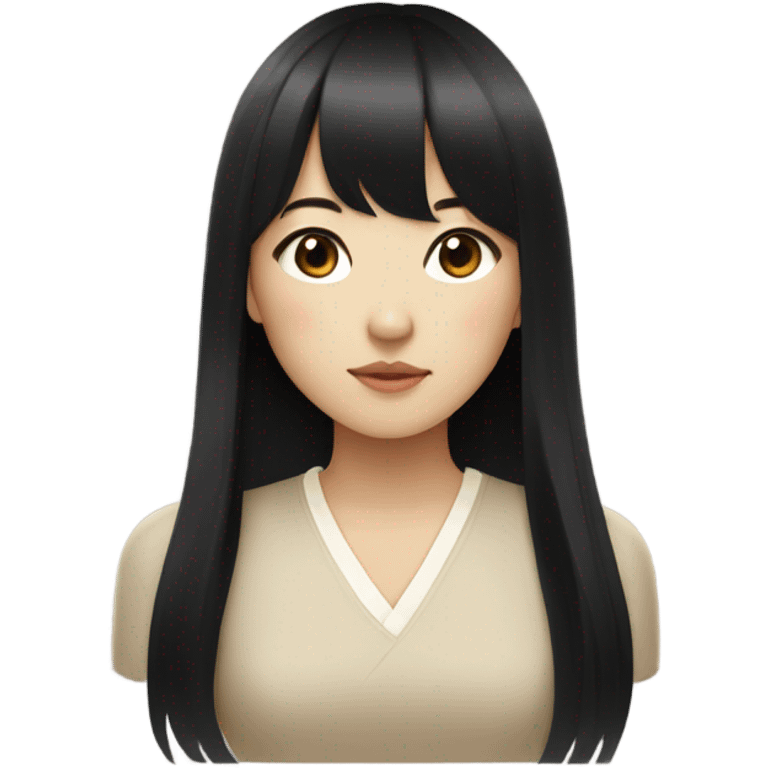 Beautiful girl,Black hair,long hair,Bang hair,Beige eyes,Korean emoji