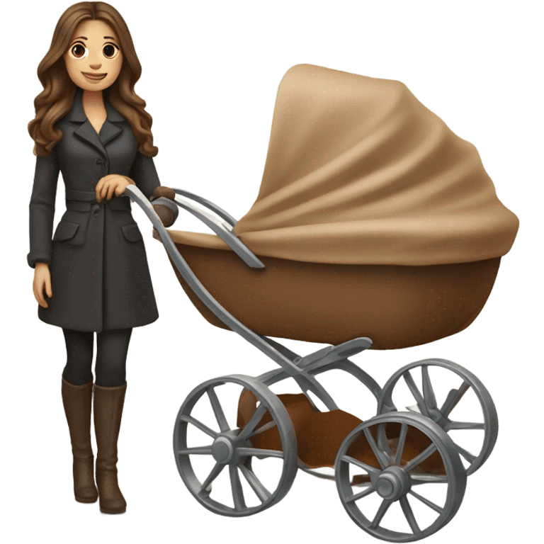 slavic beautiful mother with brown hair. next to caramel baby carriage emoji