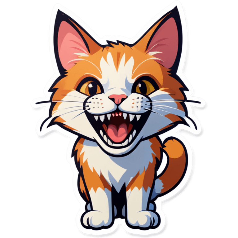 Calico cat bearing teeth emoji