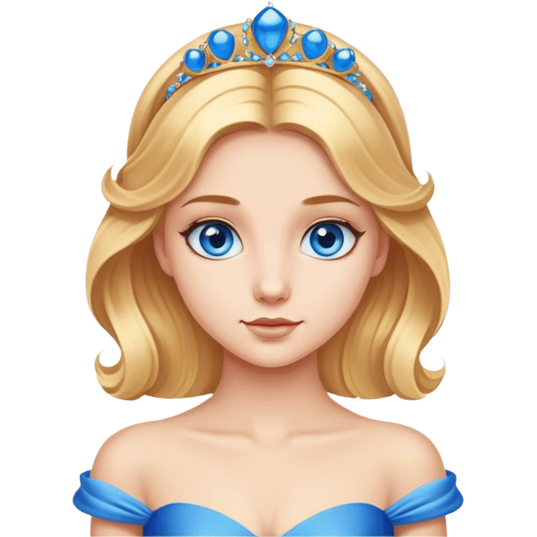 Cinematic Realistic Comical Cinderella Portrait, with every detail rendered realistically—from the soft, smooth texture of her fair skin to her artfully styled golden-blonde hair. Her bright blue eyes are wide with playful disbelief, and her expression carries a touch of whimsical humor while retaining elegant poise. Her classic ball gown, detailed with rich fabric textures and natural shadows, catches the light in a way that blends refined beauty with a hint of cheeky mischief, creating a striking, lifelike portrayal. emoji