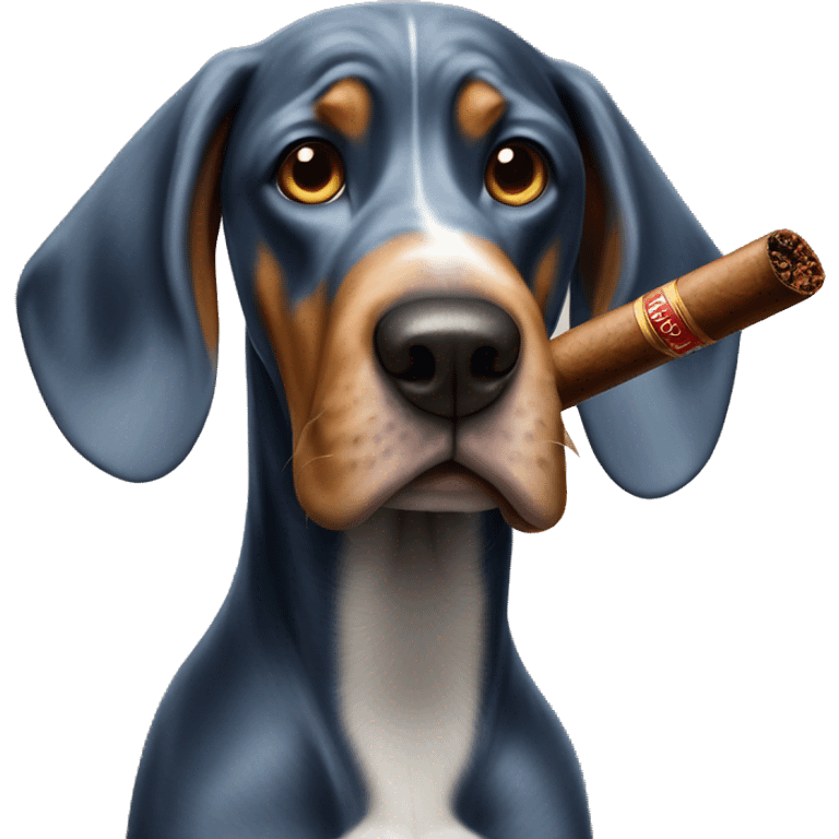 Blue tick hound with a cigar emoji