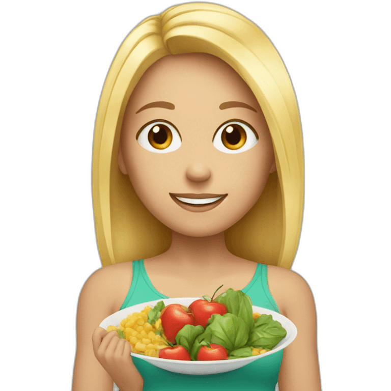 girl with hombre, blonde hair, eating healthy food emoji