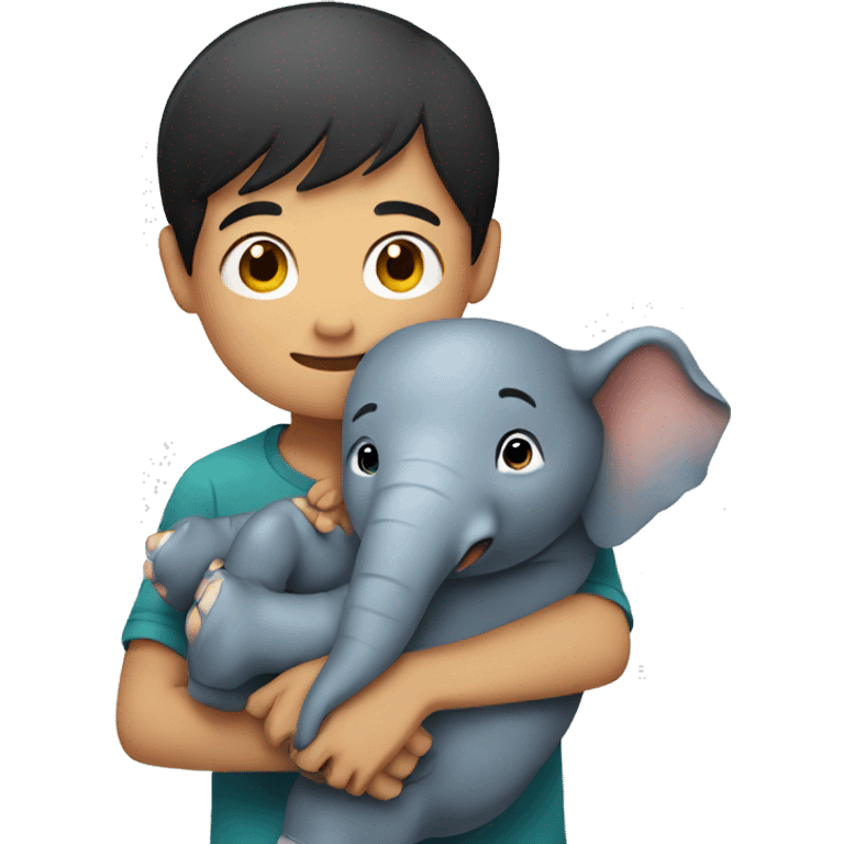 Asian boy hugging an elephant  emoji