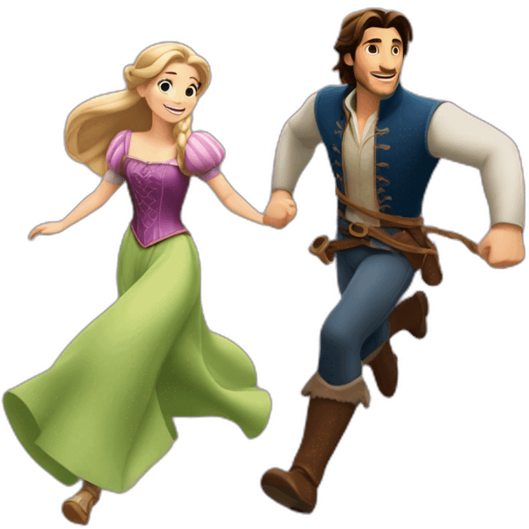 Rapunzel and Flynn Rider running emoji