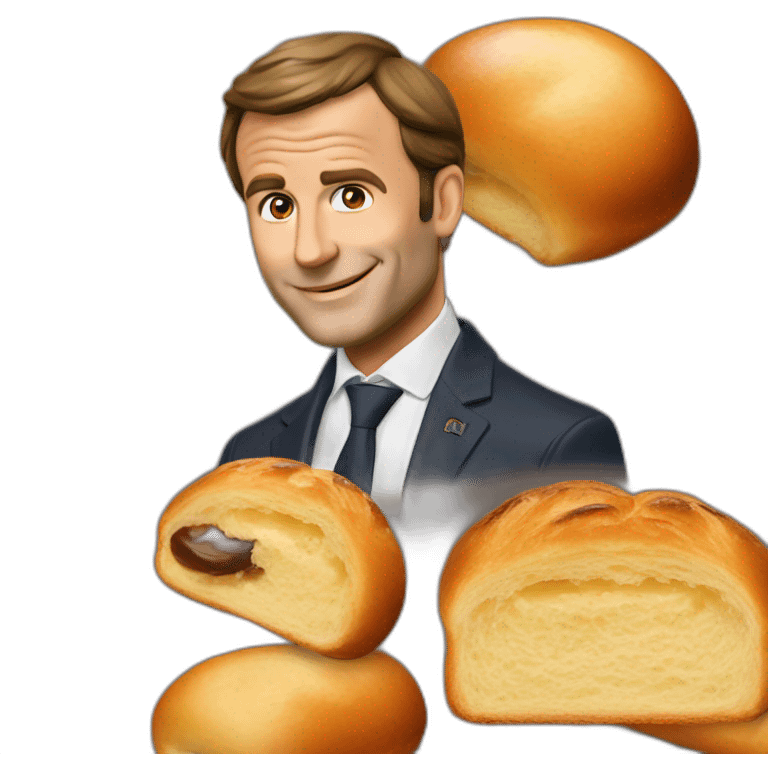 Macron avec un pain au chocolat emoji