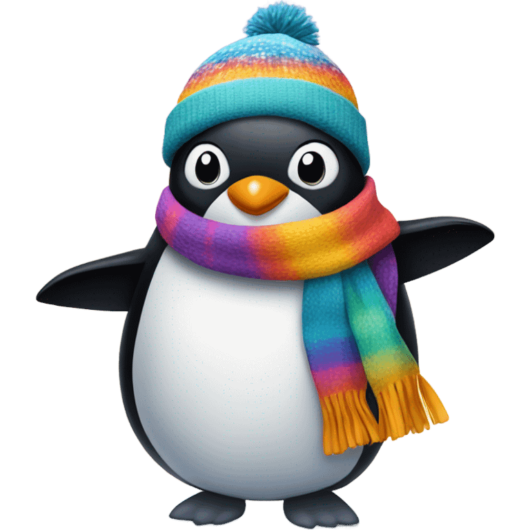 penguin wearing a scarf and hat in snow emoji