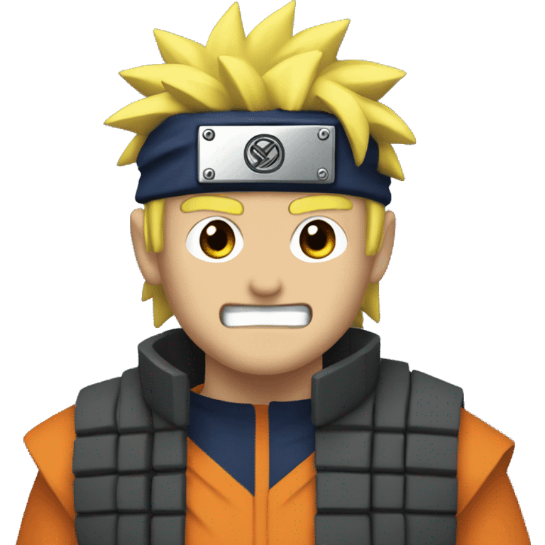 A TV with a 8-bit face and he is dressed up as naruto emoji