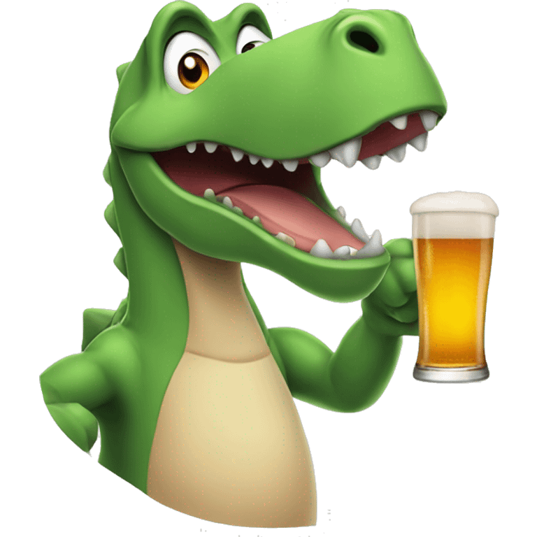 Goofy dinosaur drinking a beer emoji