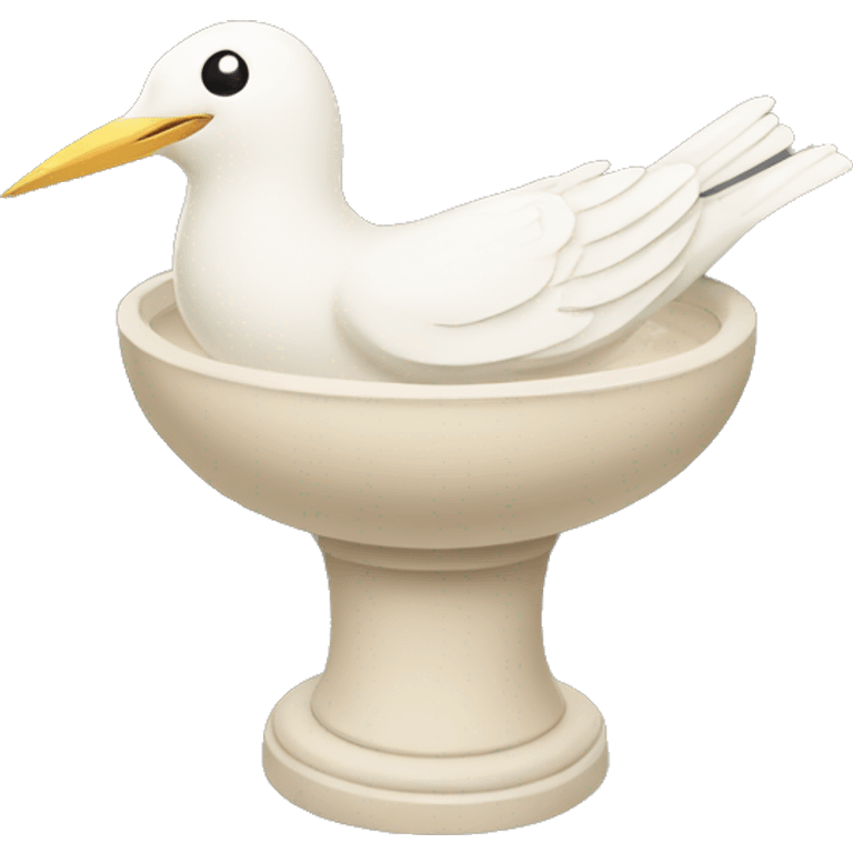 beige bird bath with a white bird in courtyard  emoji