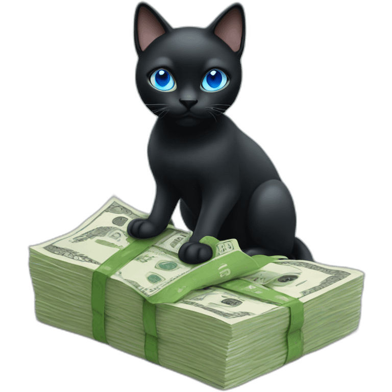 Black Cat with blue eyes holding money emoji