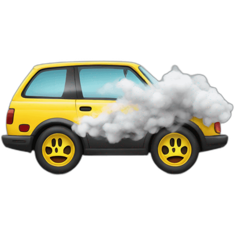 car with smoke smiley in car emoji