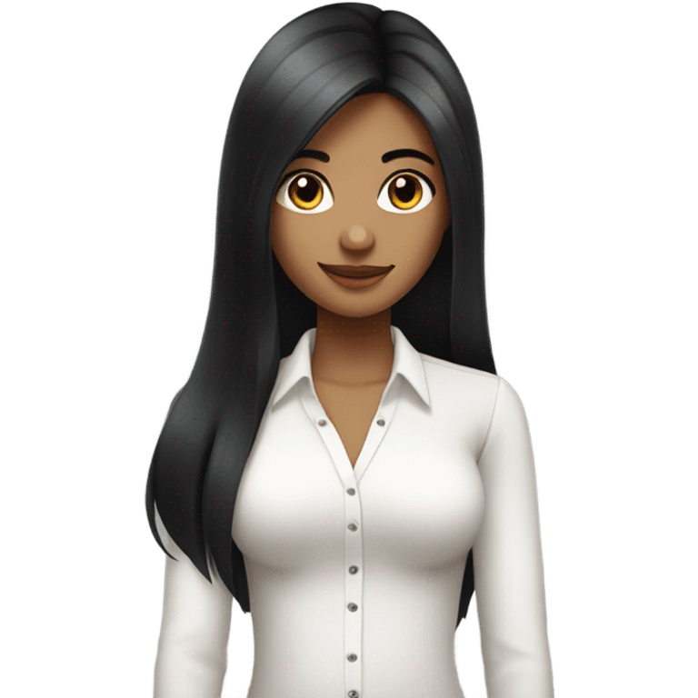 beautiful girl with long straight black hair in a white blouse with straps emoji