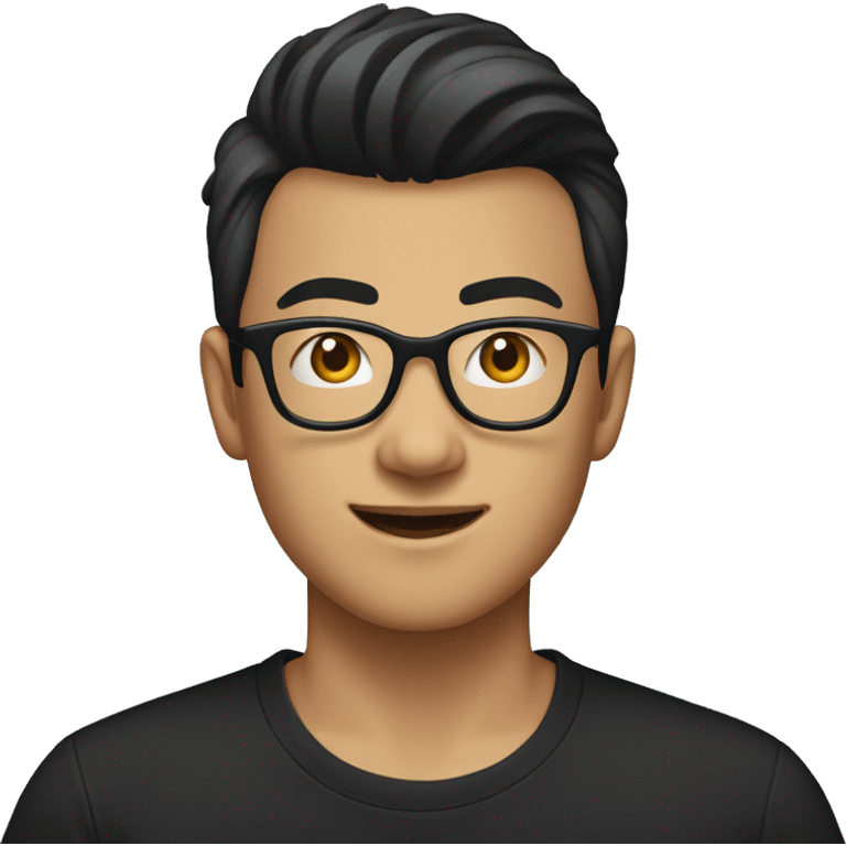 25 year old Asian male with glasses and pompadour hair, black tshirt emoji