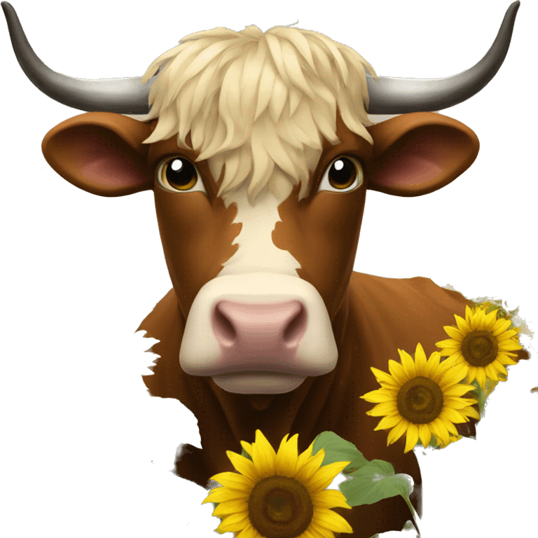 Highlander cow sunflowers emoji