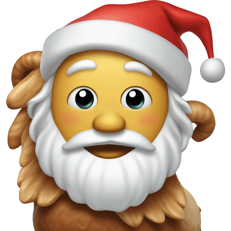 Santa with and over mouth giggling, sitting on turkey with eyes popping out emoji