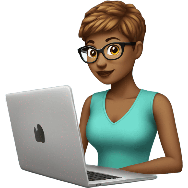 Graphic Designer woman pixie cut with laptop  emoji