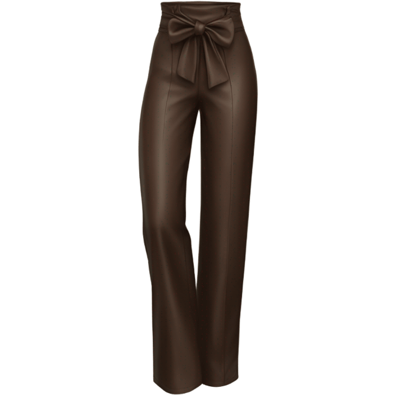 Dark brown High waisted leather wide leg pants with tie front emoji