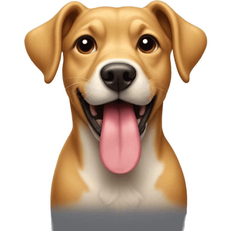 A dog with its tongue out in a side  emoji