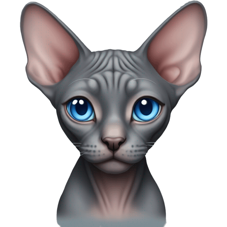 Dark grey pinkish sphynx cat with blue eyes emoji