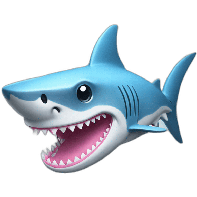 A shark with a light blue and pink shirt, cartooney, iOS emoji emoji