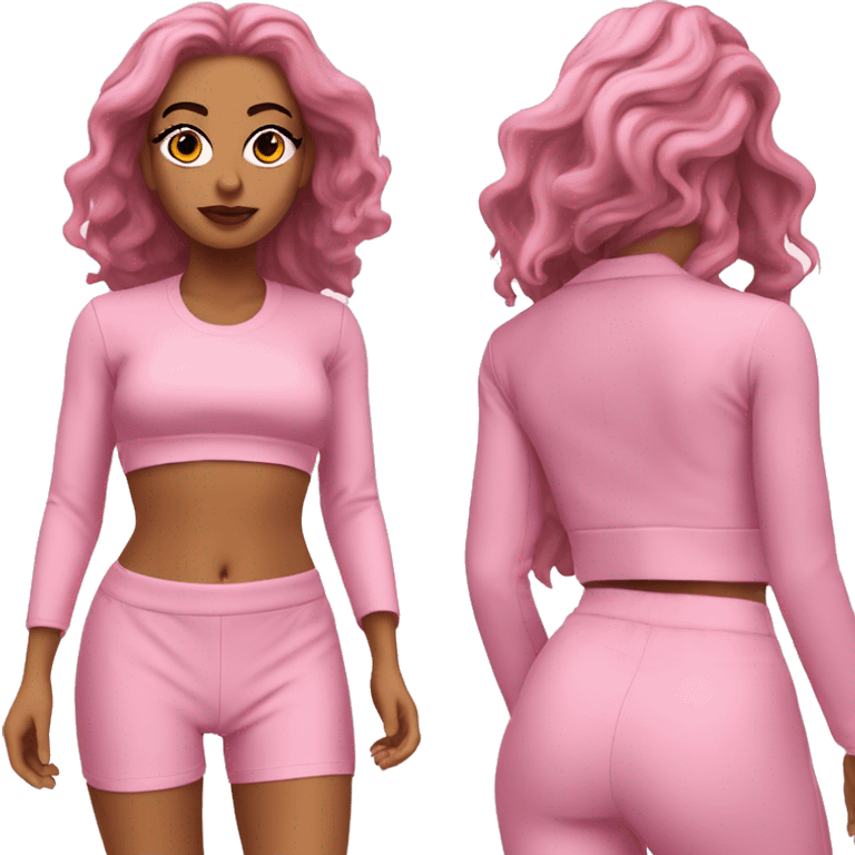 pink co-ord set with white crop top inside emoji