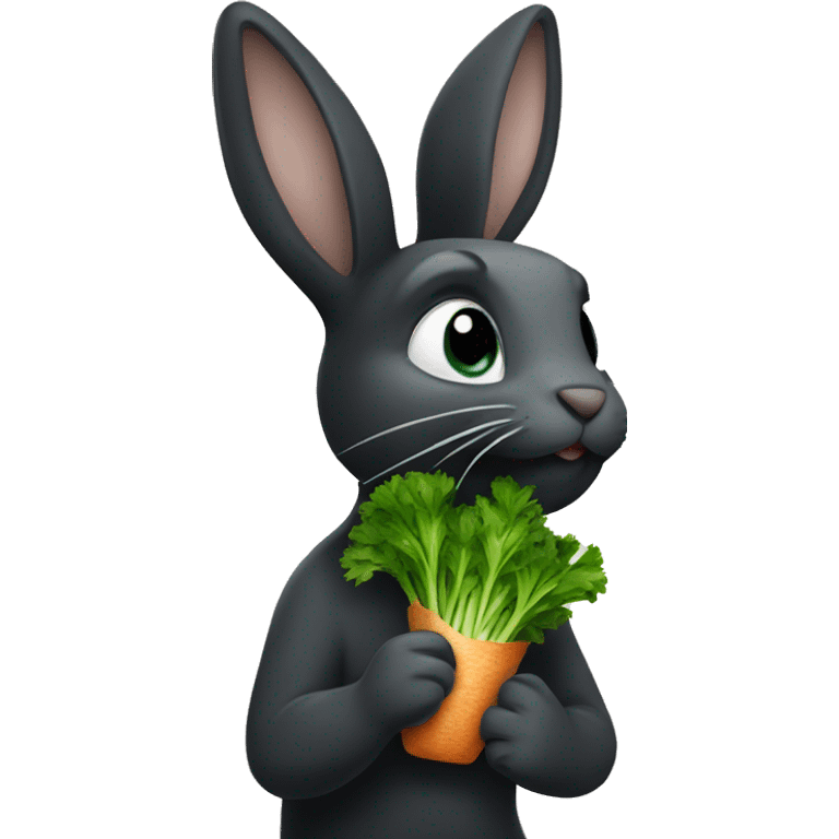 Black bunny eating parsley  emoji