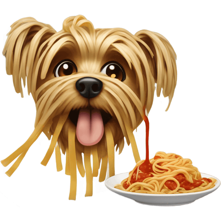 Yorkie eating spaghetti emoji