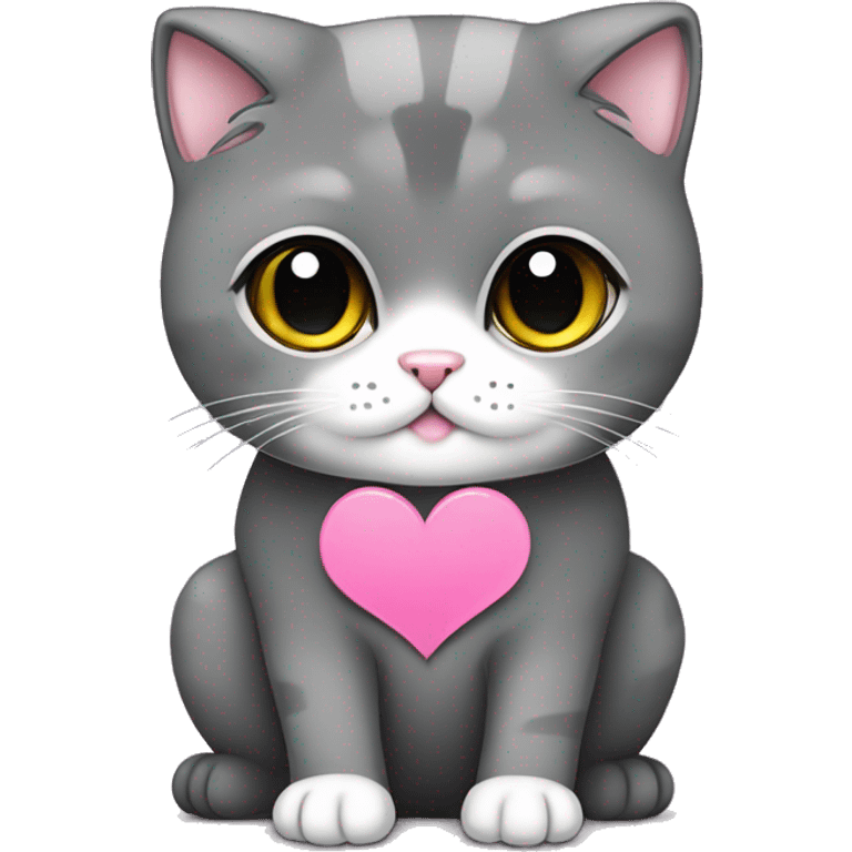 dark gray Scottish fold cat sitting pink heart  emoji