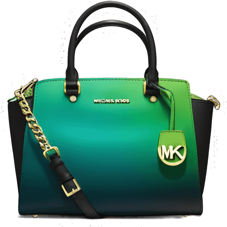 Realistic isolated black,dark teal,lime green,black and emerald green ombre Michael kors satchel purse.  emoji