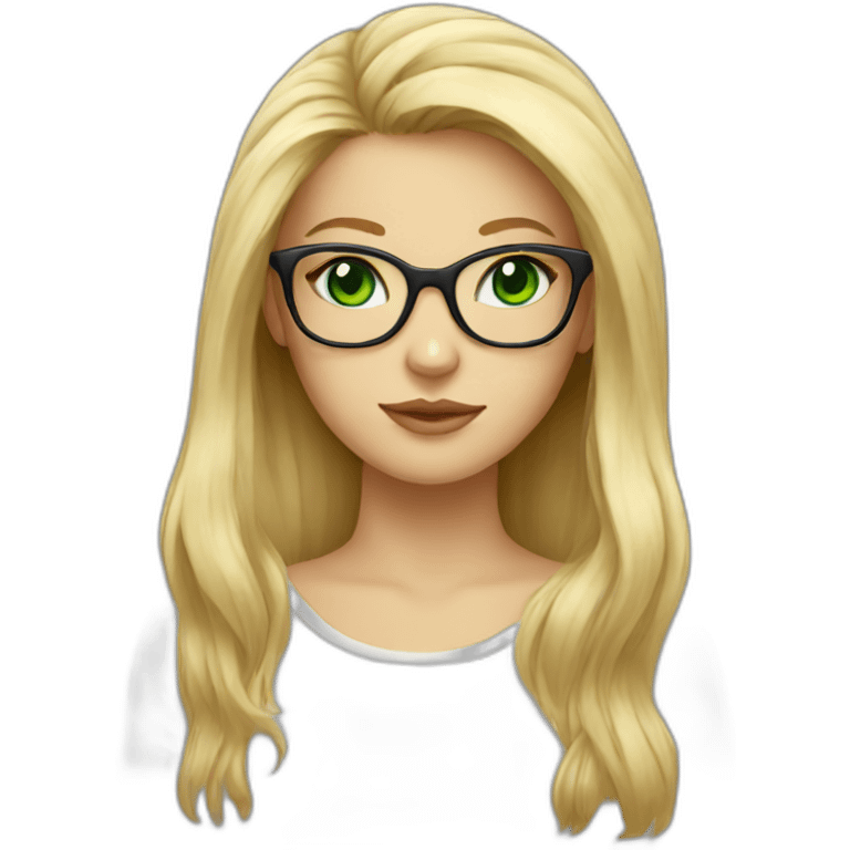 Long blonde hair female cat with glasses and green eyes emoji