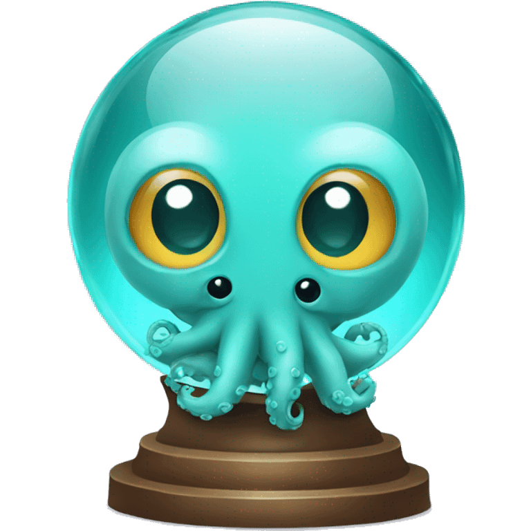 crystal ball with turquoise cute little octopus with a surgical mask emoji