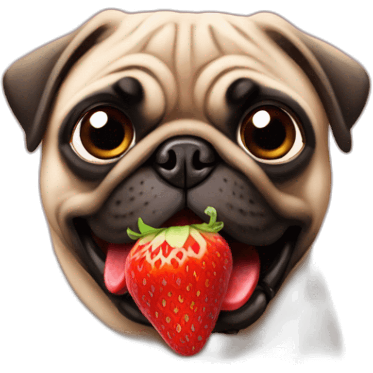 Pug eating strawberry emoji