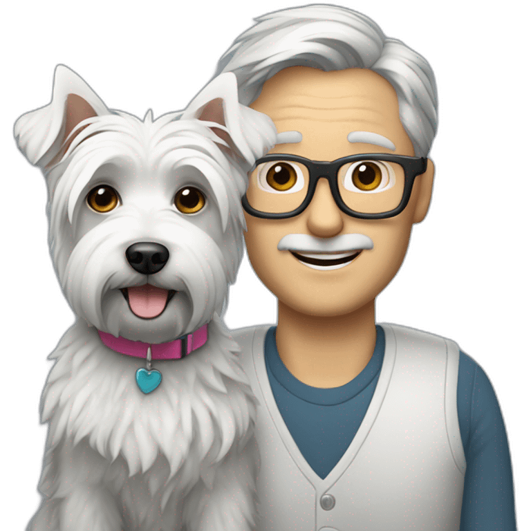 Gray hair man with glasses anda with westie dog girl emoji