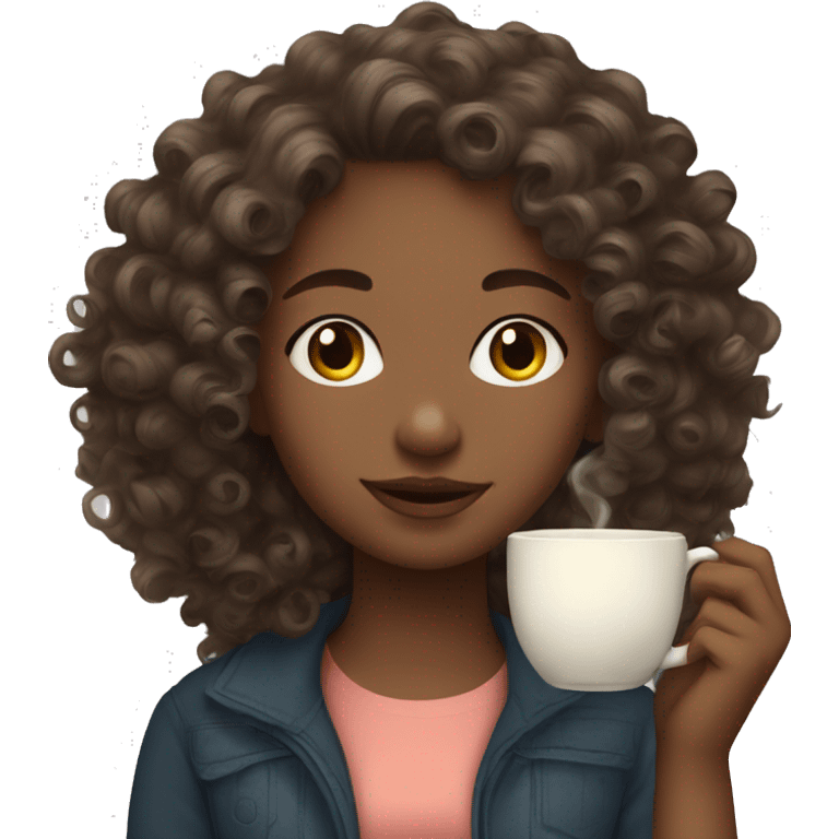 Girl with curly hair fair complexion drinking tea emoji