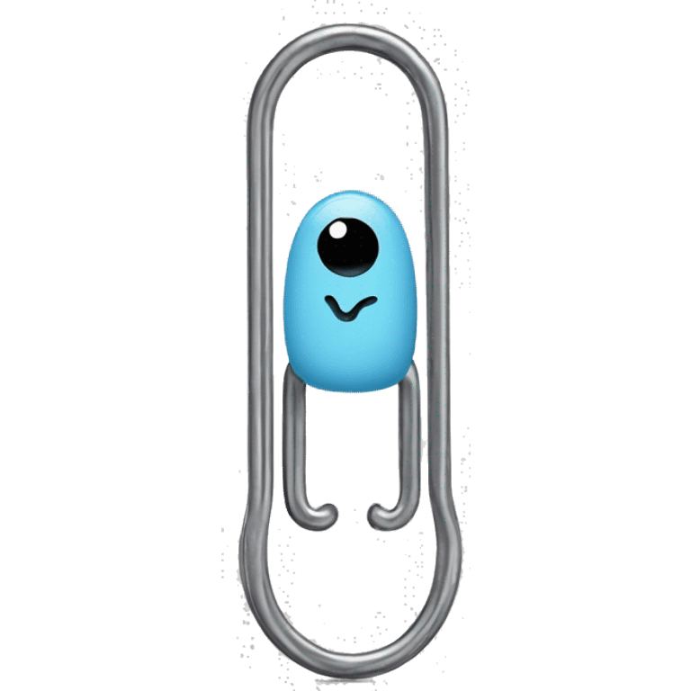 Anthropomorphic paperclip, no hands or feet just paperclip with eyes and smiley face emoji