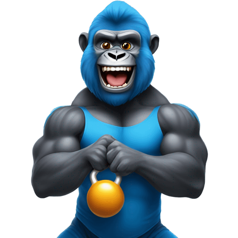 Blue gorilla lifting weights nice and happy kettle bells emoji