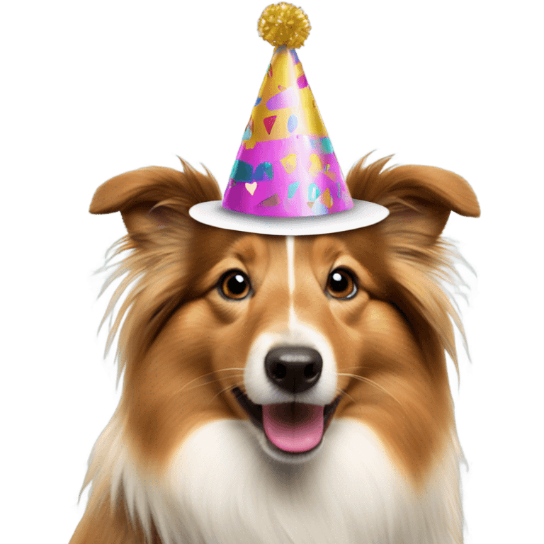 Sable Shetland sheepdog wearing a party hat  emoji