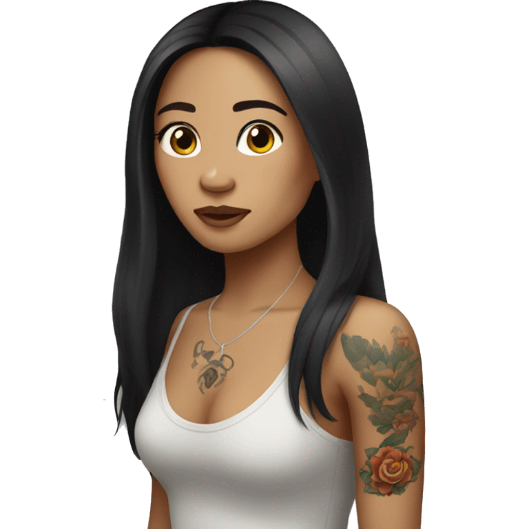 Filipino woman with dark long hair and tattoos  emoji