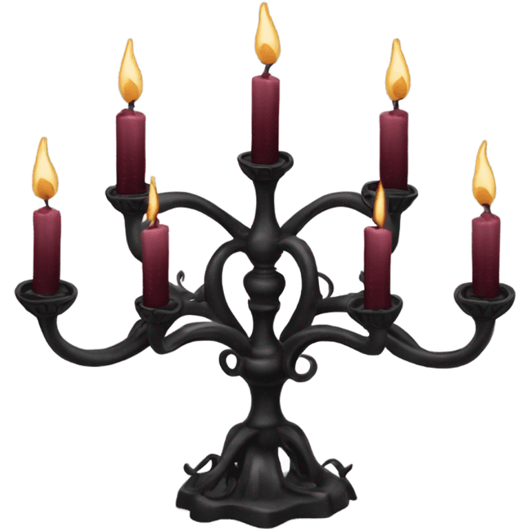 black seven-branched candelabrum with burgundy flames emoji