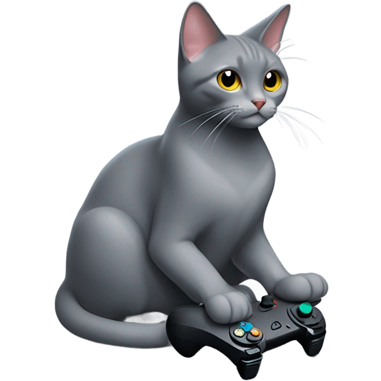 Gray cat playing ps5 joystick emoji