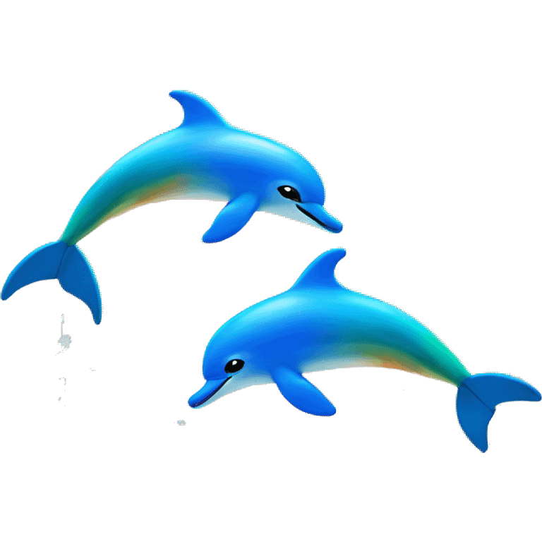 Two rainbow dolphins jumping out of the water with a sunset behind them emoji