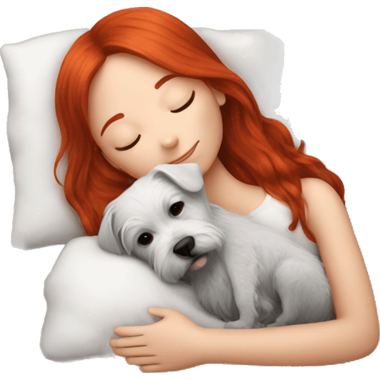 Red hair girl sleep with her maltese black dog emoji