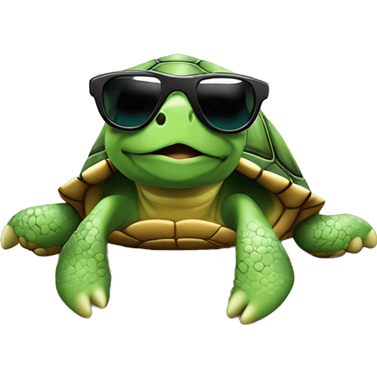 Turtle wearing sunglasses at the beach ￼ emoji