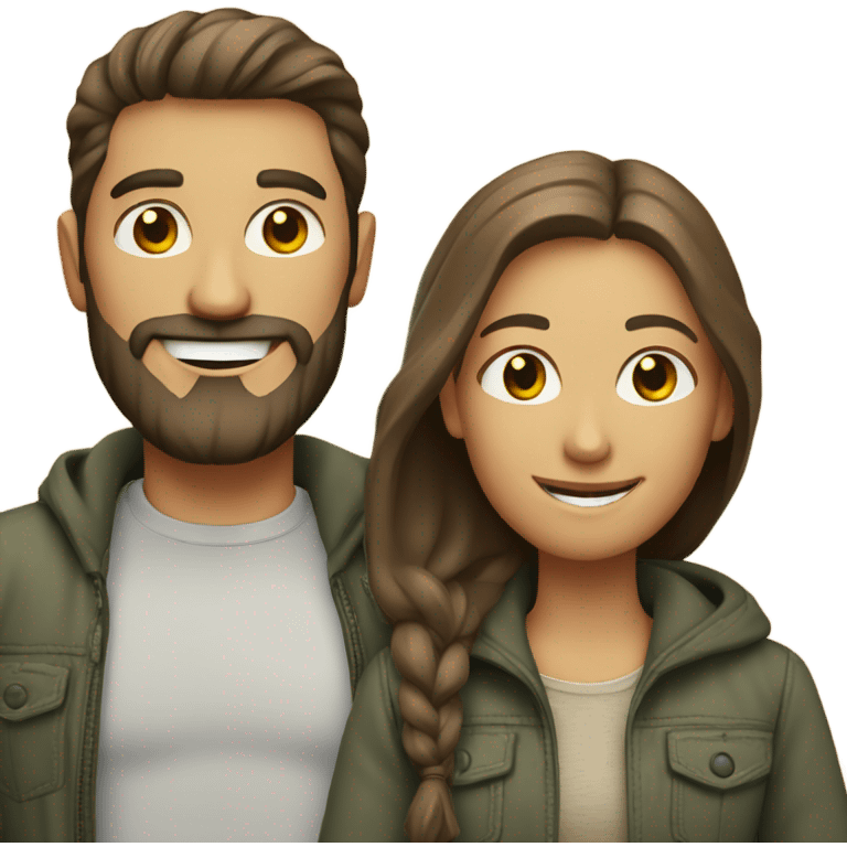 smiling couple outdoors casual style man has beard emoji